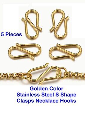 Stainless Steel Golden Color S Shape Clasps Necklace Hooks Connectors  5 PCS